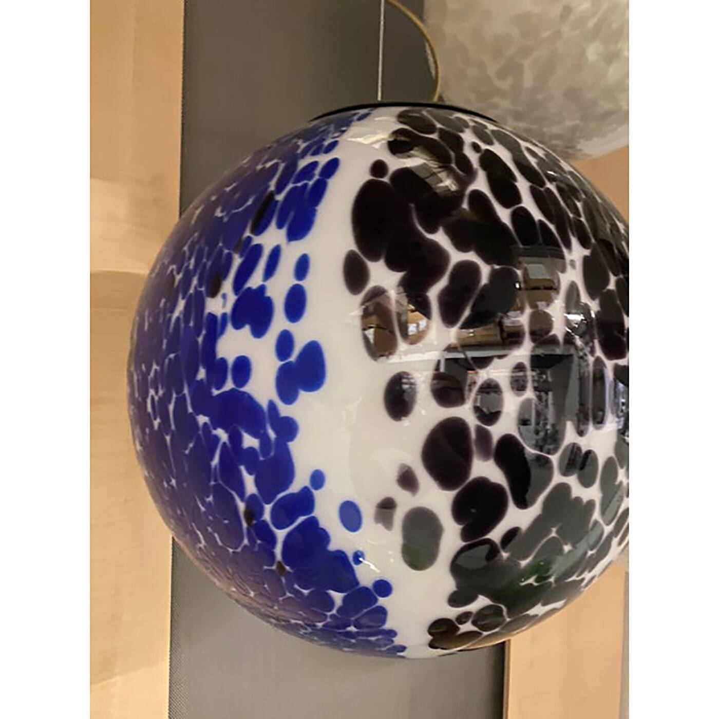 Blue and Black Murrine Sphere Pendant in Glass