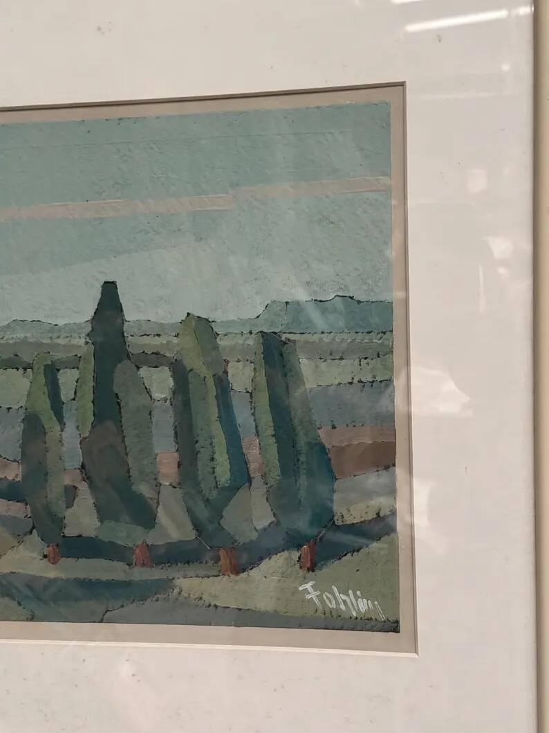 Original Swedish Oil on Paper – “Trees” by Gunnar Fohlin – Signed –