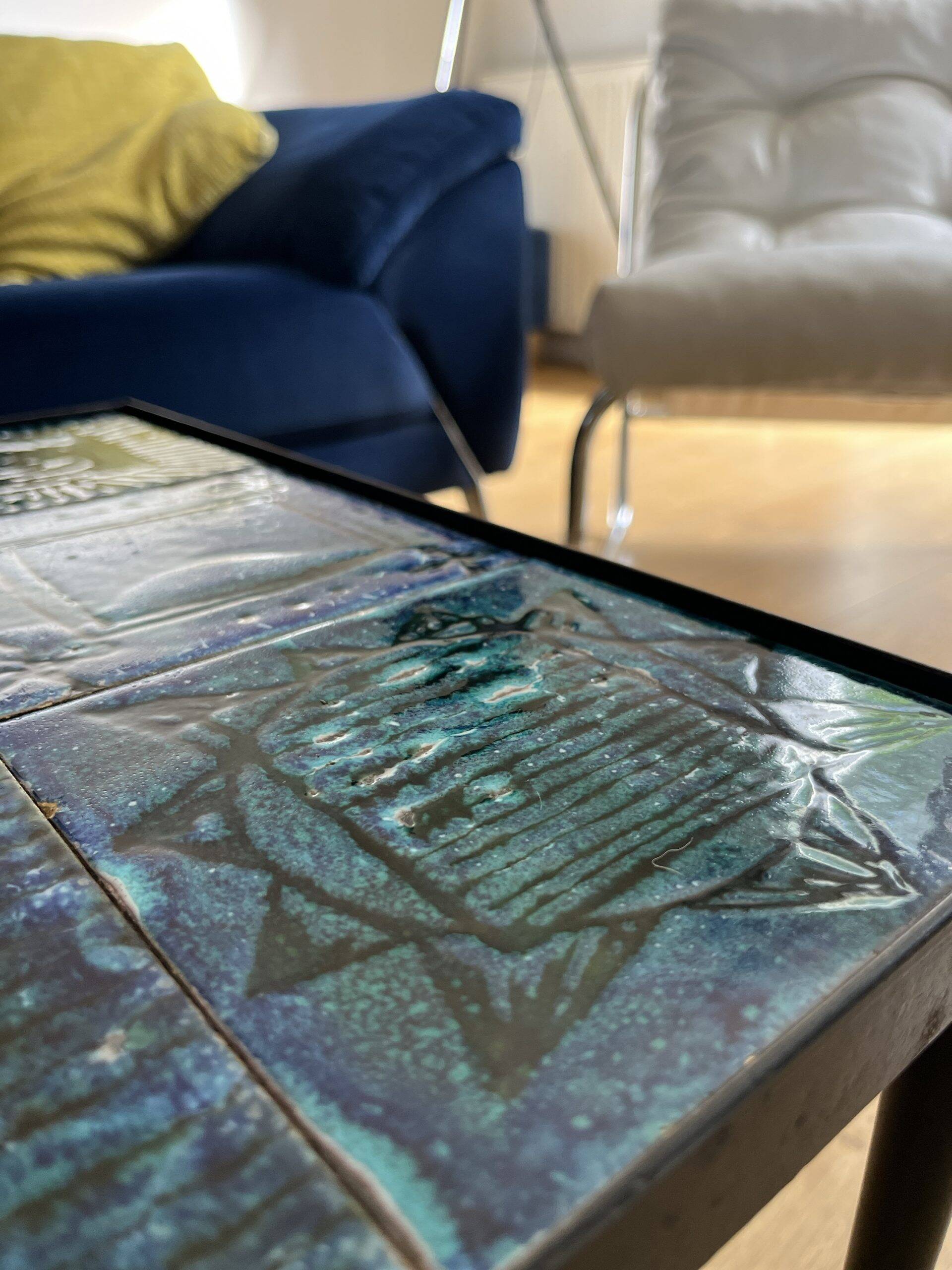 Blue ceramic coffee table by Robert & Jean CLOUTIER circa 1960