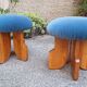 Modern Poufs in Light Wood and Blue Velvet Fabric from Artigianato Italiano, Set of 2