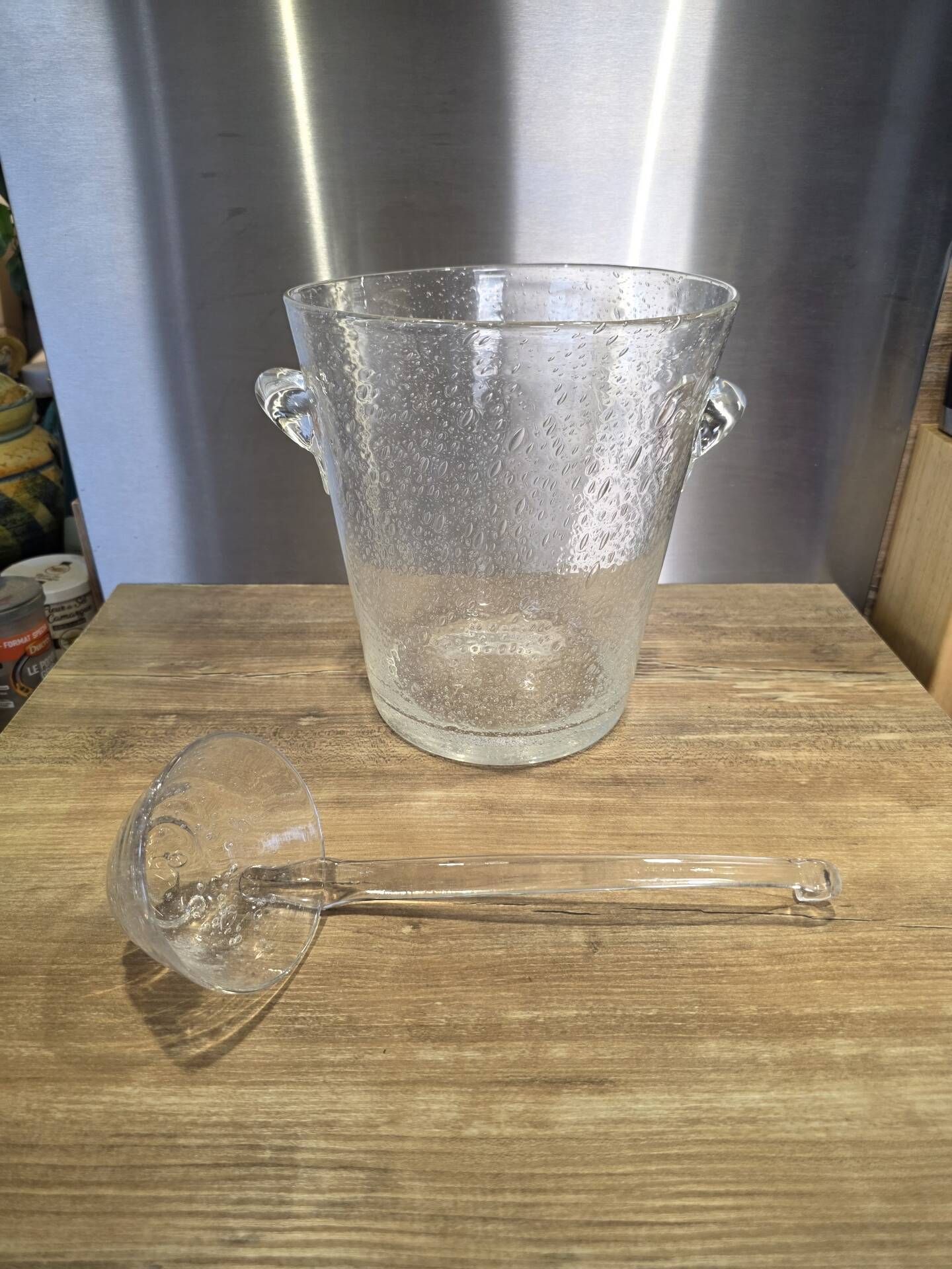 Large champagne bucket / cooler and its ladle Bubble glass Biot