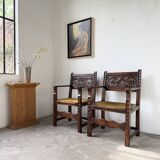 Paire de fauteuils style espagnol bois sculpté 1900