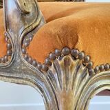 Vintage French Curry Velvet Cabriolet Armchair