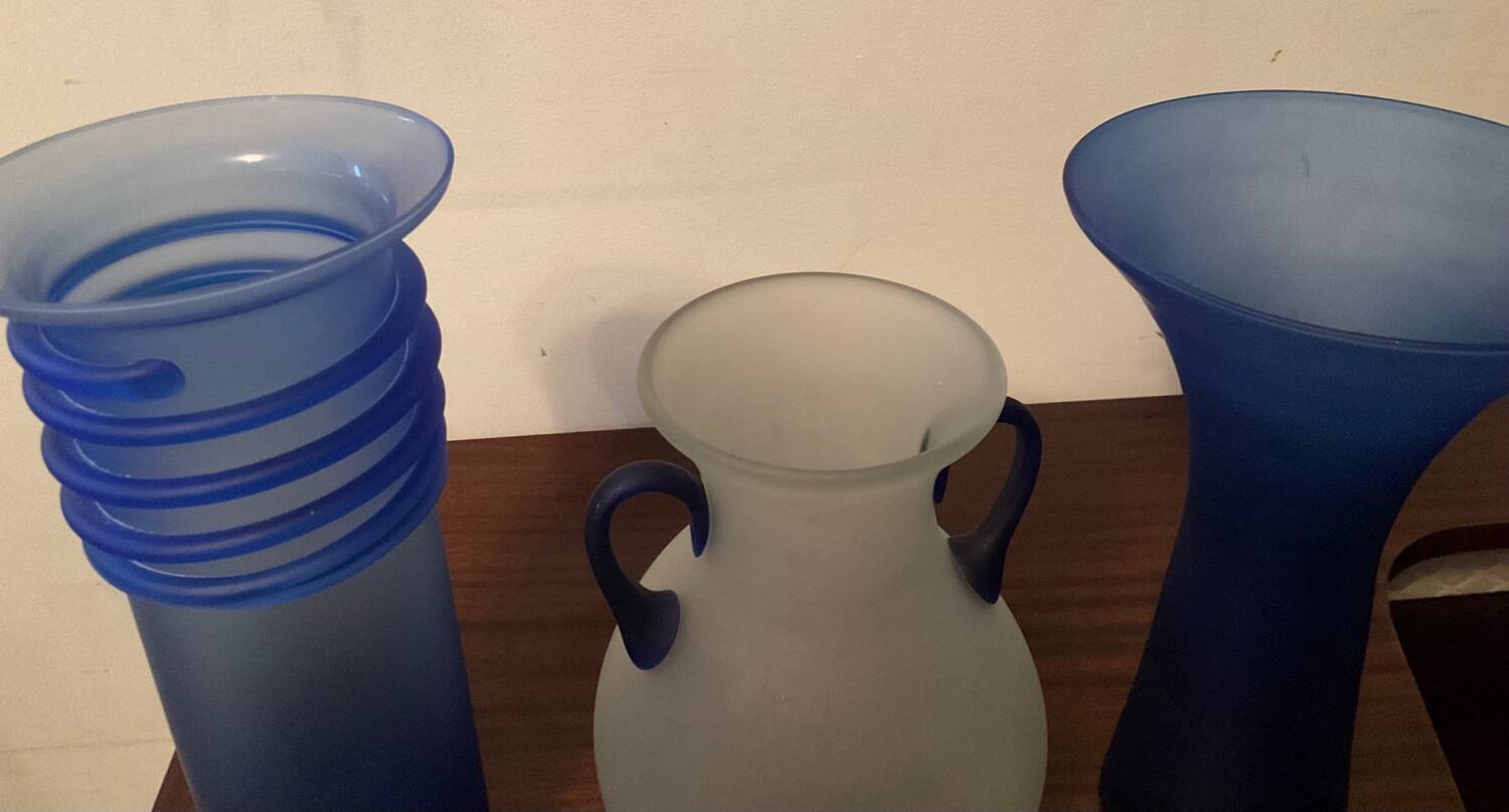 Trio of vintage glass paste vases from the 70s