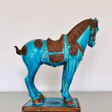 Sculpture of a Tang horse in turquoise blue earthenware