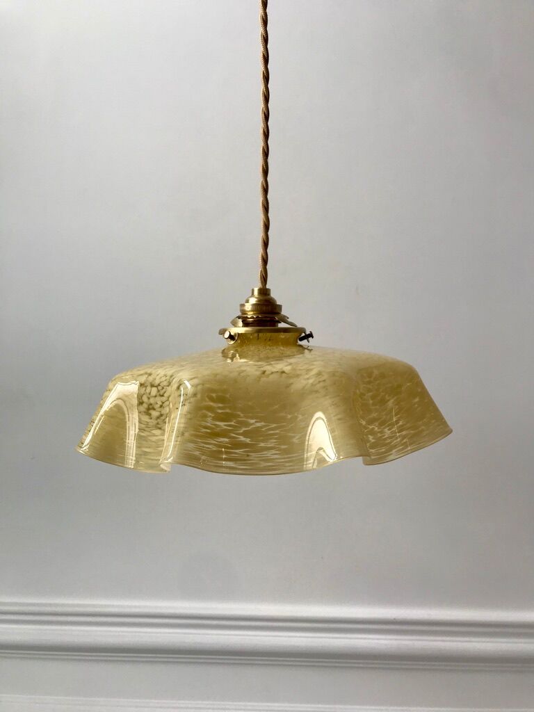 Yellow Clichy glass pendant lamp 20s