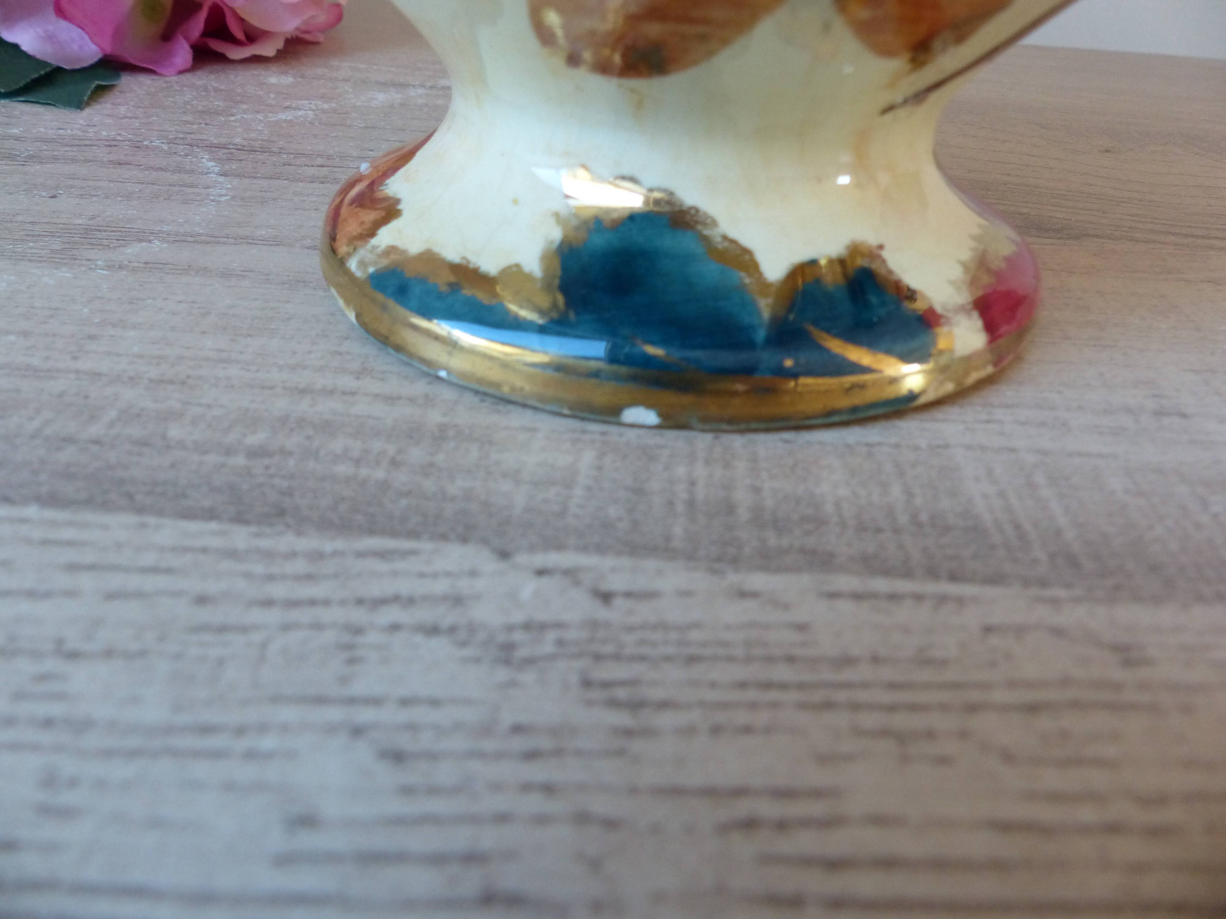 Vintage vase from Belgium signed – 1950s ceramic, decorated with coloured leaves.