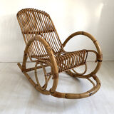 Rocking-chair in vintage rattan 60's