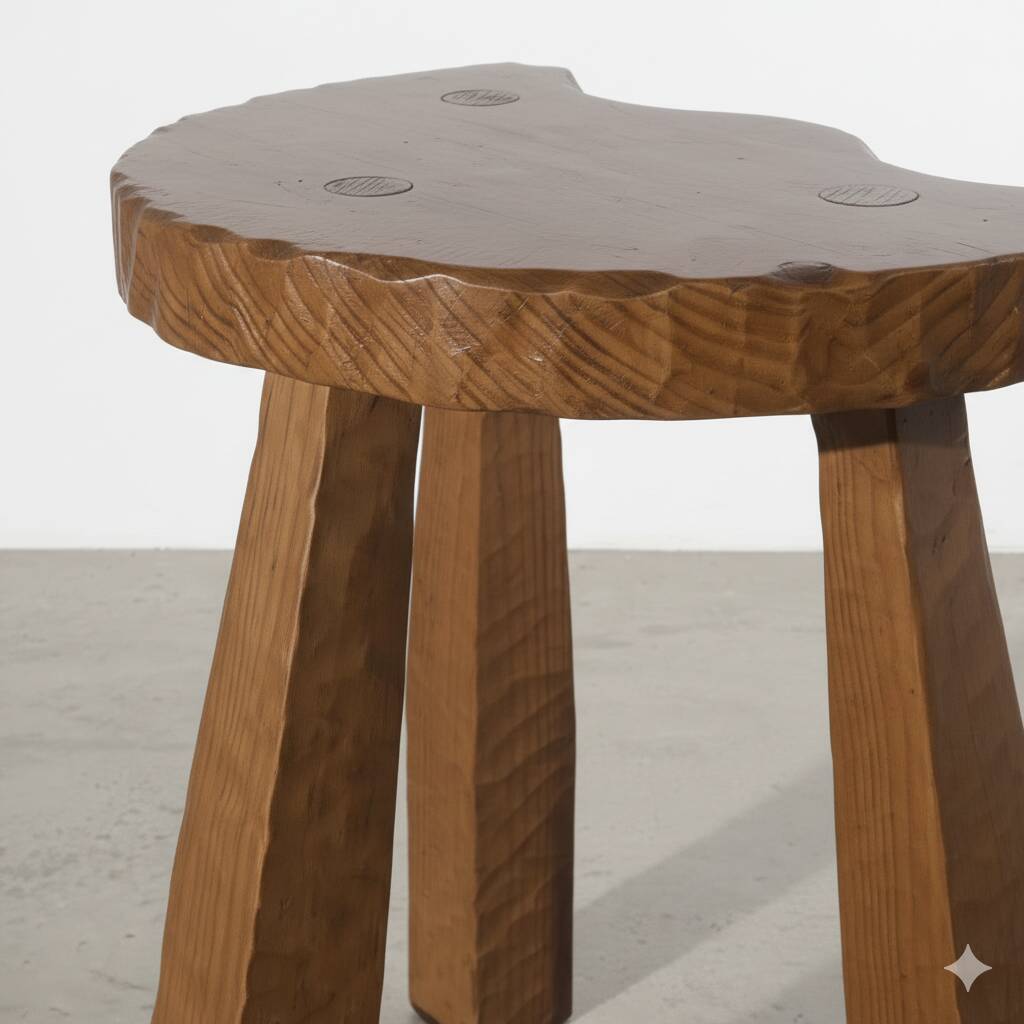 Brutalist Tripod Stool — Solid Wood — Handcrafted (circa 50-70)