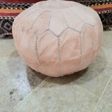 Moroccan pouf in embroidered natural leather
