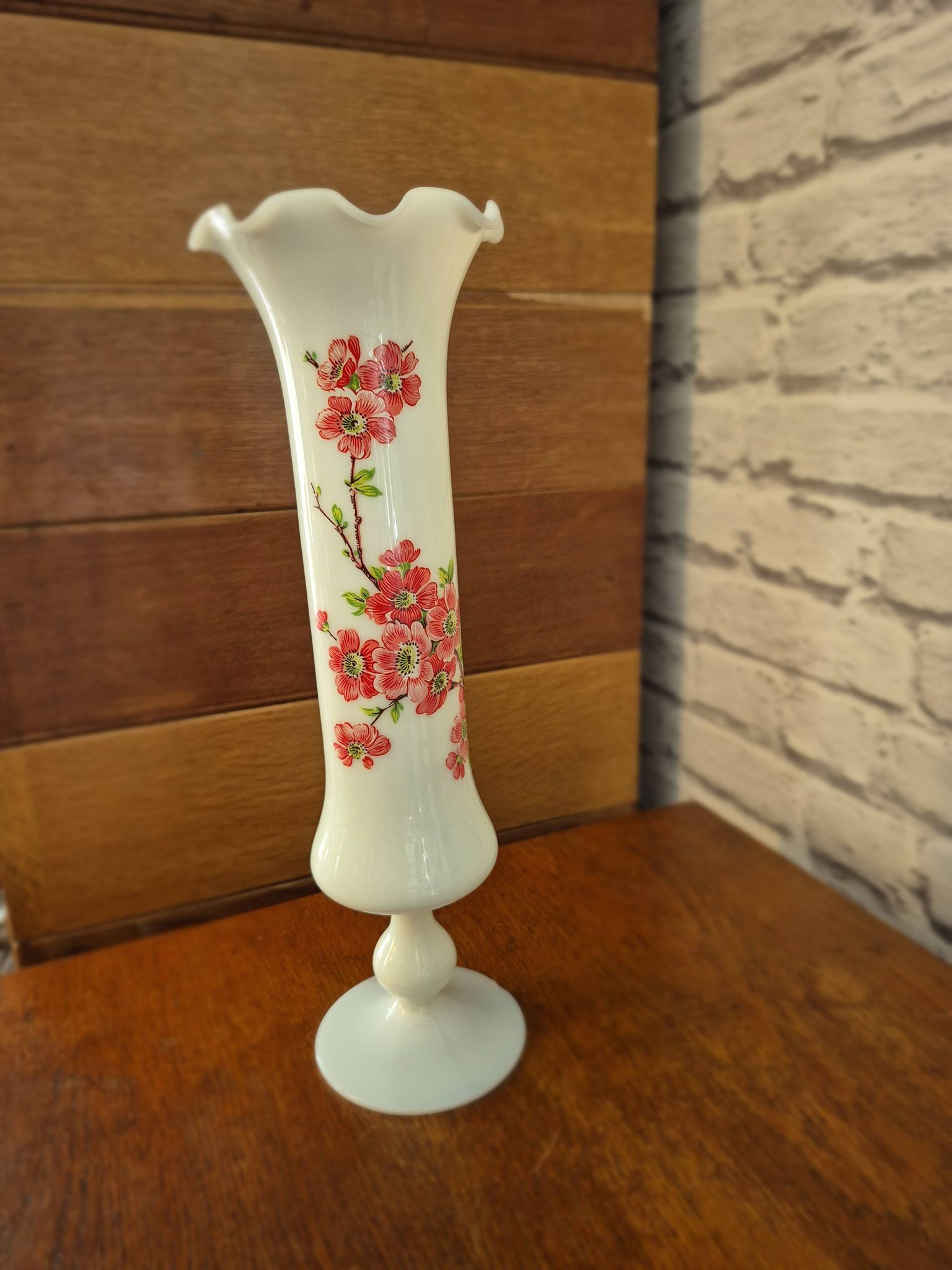 Large vintage floral opaline vase
