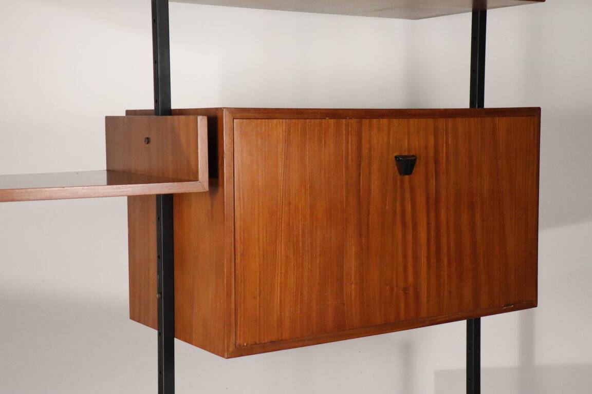 Vintage modular bookcase in wood and metal, Italy, 1960