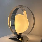 Lampe de table vintage, chrome et opaline, France 1970