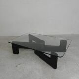 Vintage coffee table with organic black wooden base, 1970s
