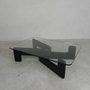 Vintage coffee table with organic black wooden base, 1970s