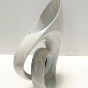 White and Iridescent Blue Ceramic Vase / Centerpiece by Lusso, Italy