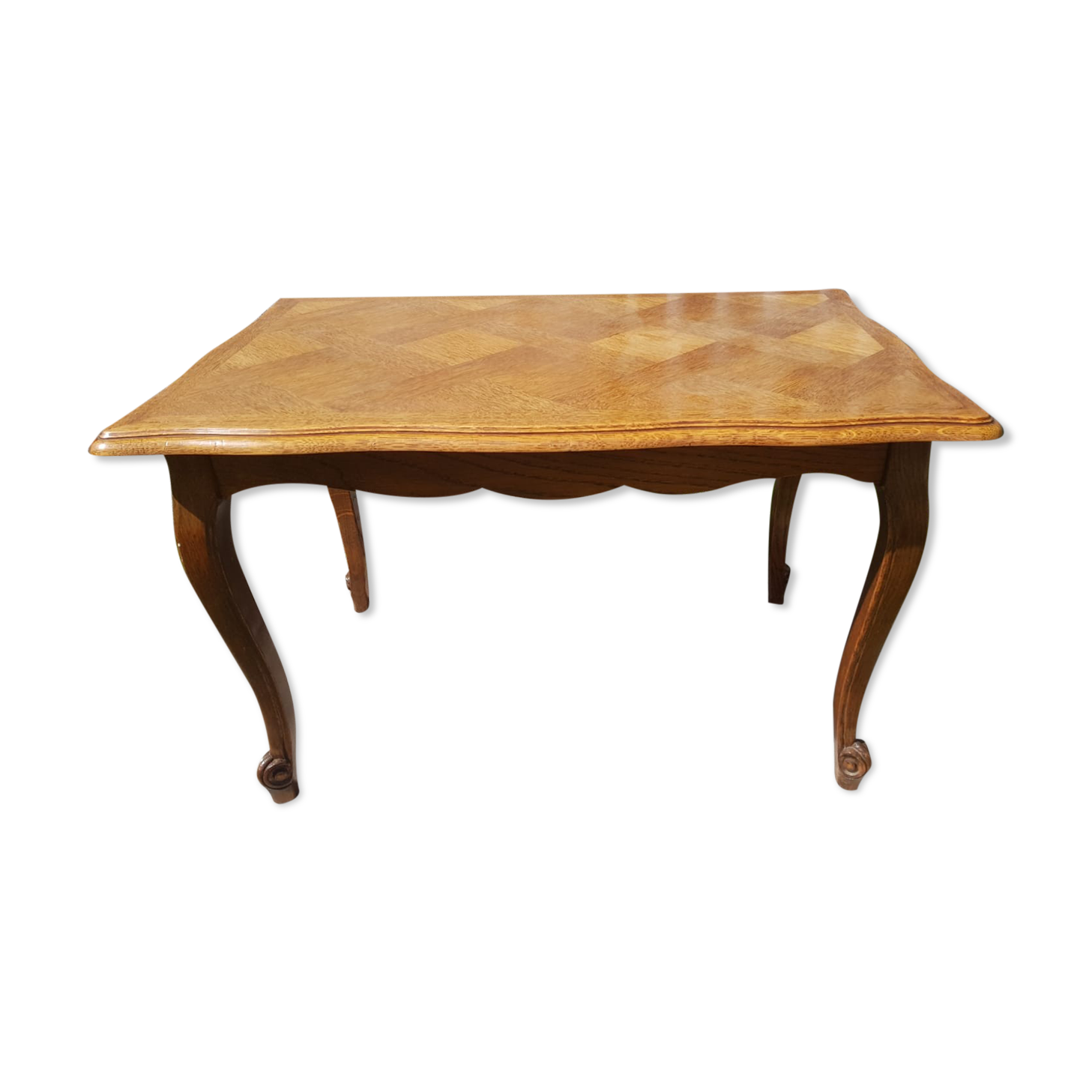 Former table low style Louis XV marquetry wood feet curved vintage