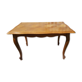 Table basse style Louis XV marqueterie bois pieds courbés vintage