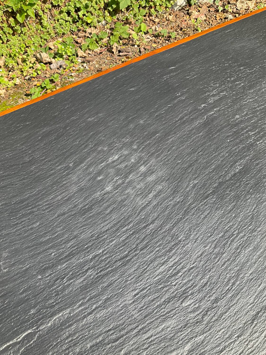 Solid oak and slate coffee table from the 50s-60s