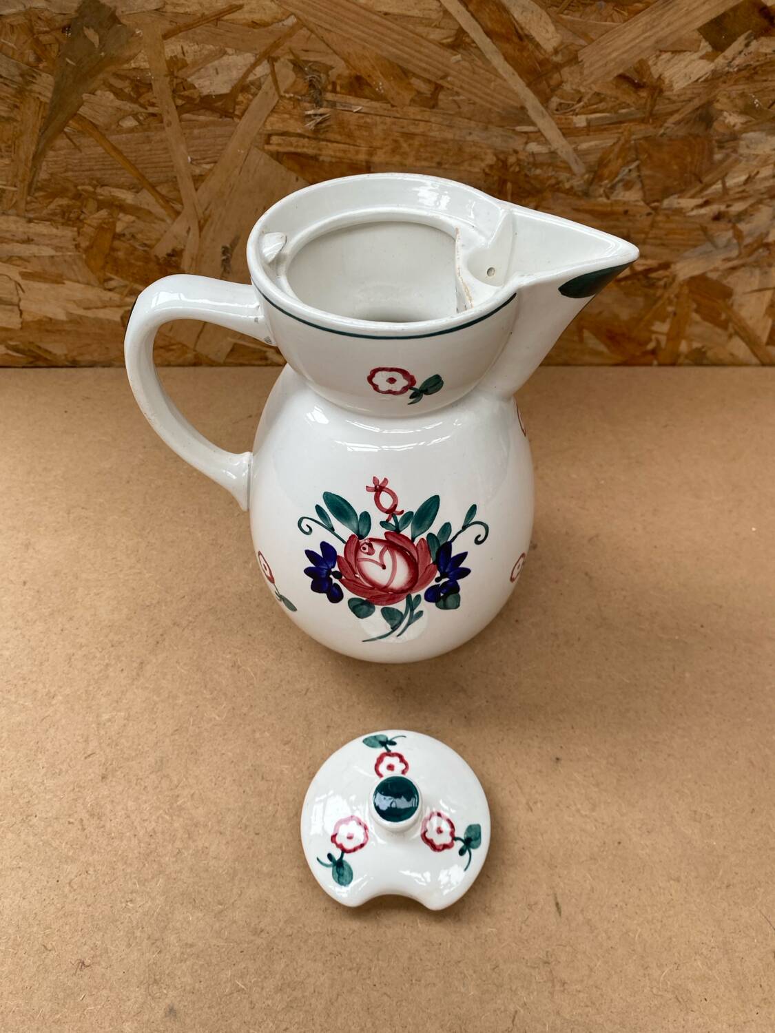 Old Teapot DIGOIN Sarreguemines White Ceramic Flower Decor #B631