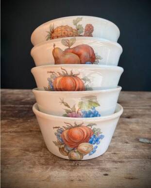 Set of 5 Vintage Boch Frères Ramekins / Small Bowls - Fruit Decor