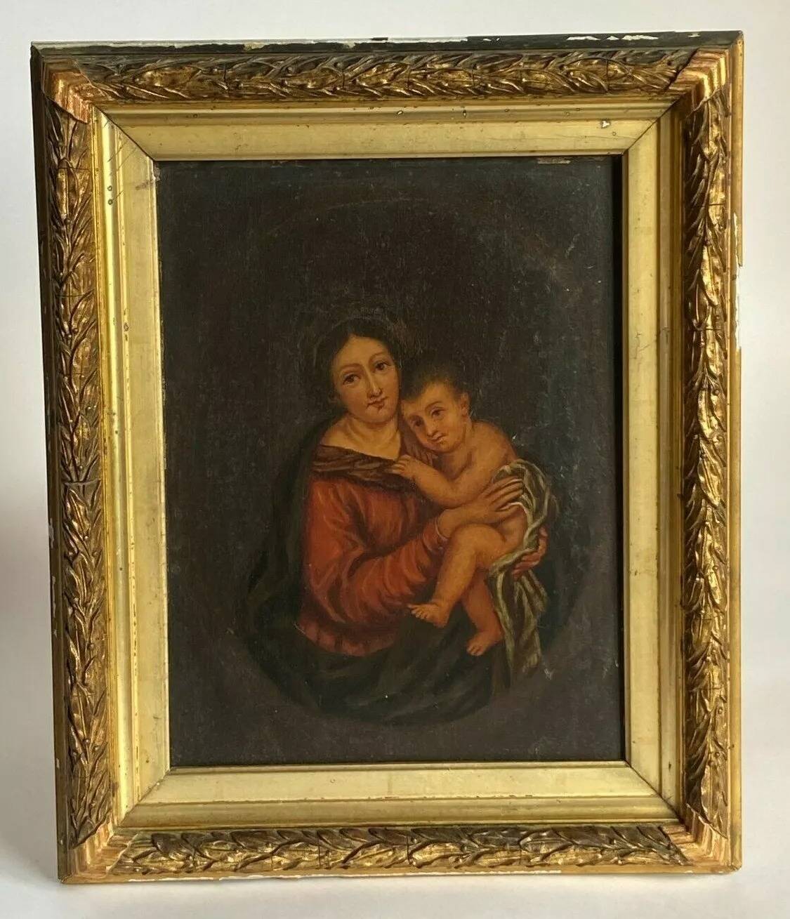 Oil Printed Panel of Madonna Baby Jesus Christ