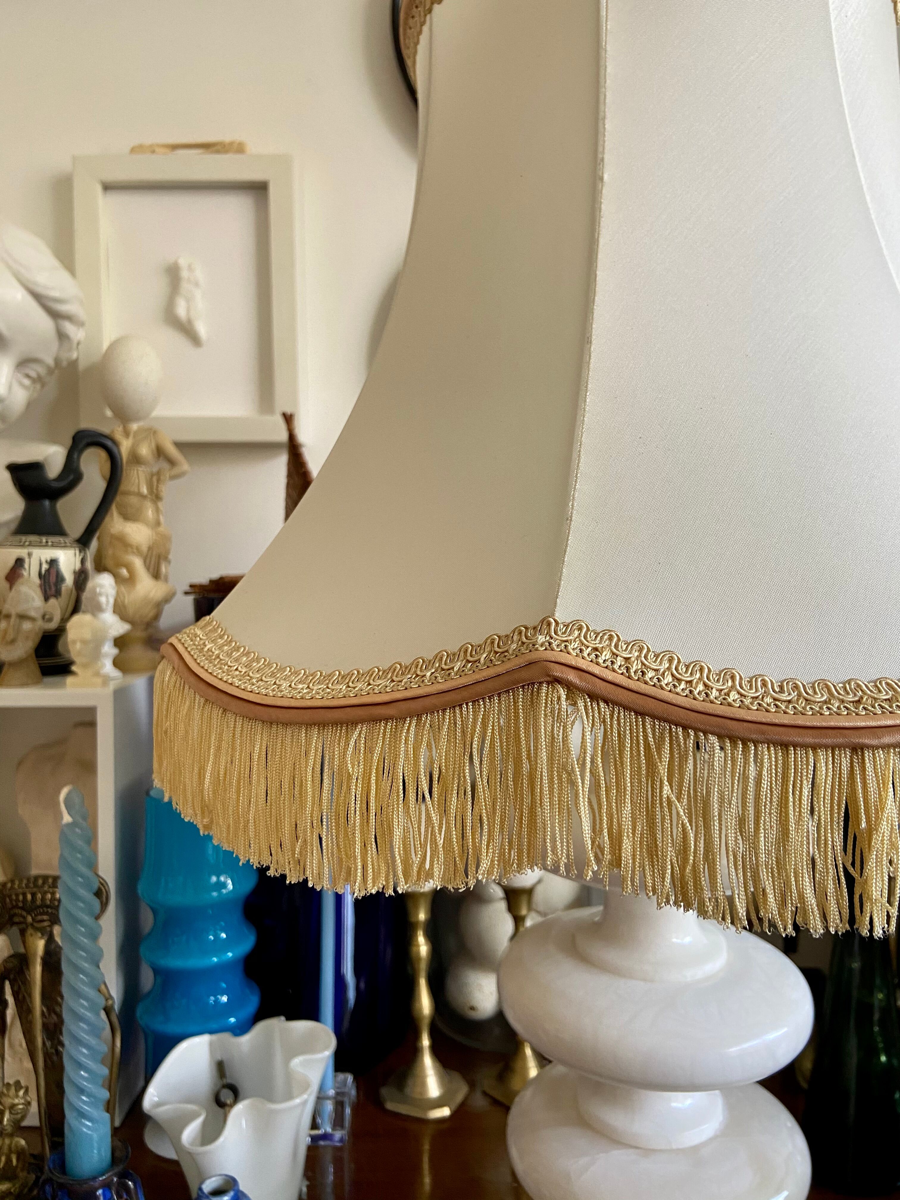 Alabaster table lamp and beige cotton