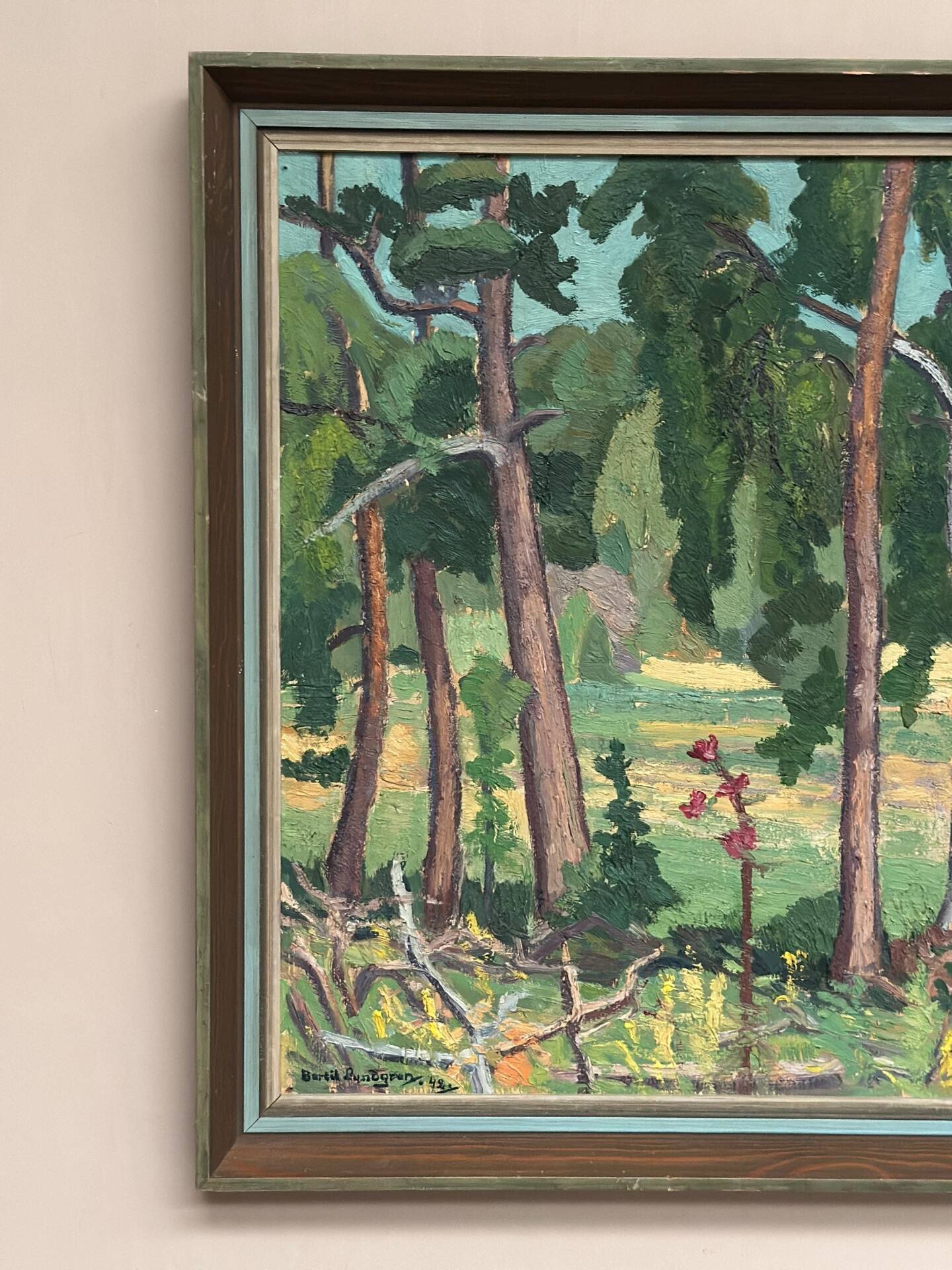 Huile su panneau suédoise – « Forêt » par Bertil Lundgren (1900–1979)