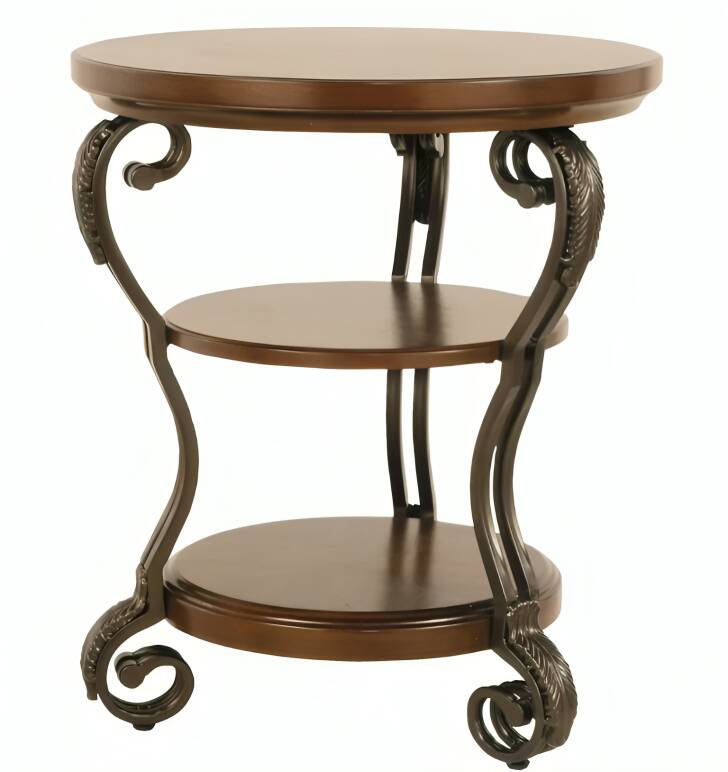 Traditional Dark Brown End Table with 3 Fixed Shelves