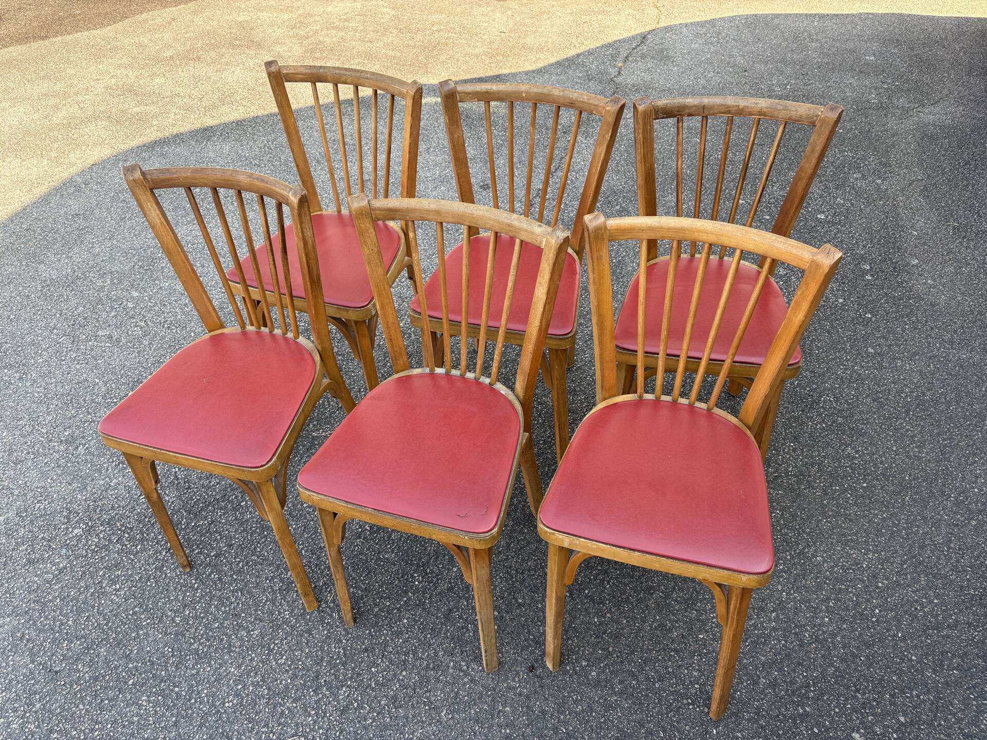 6 chaises baumann bistrot simili rouge