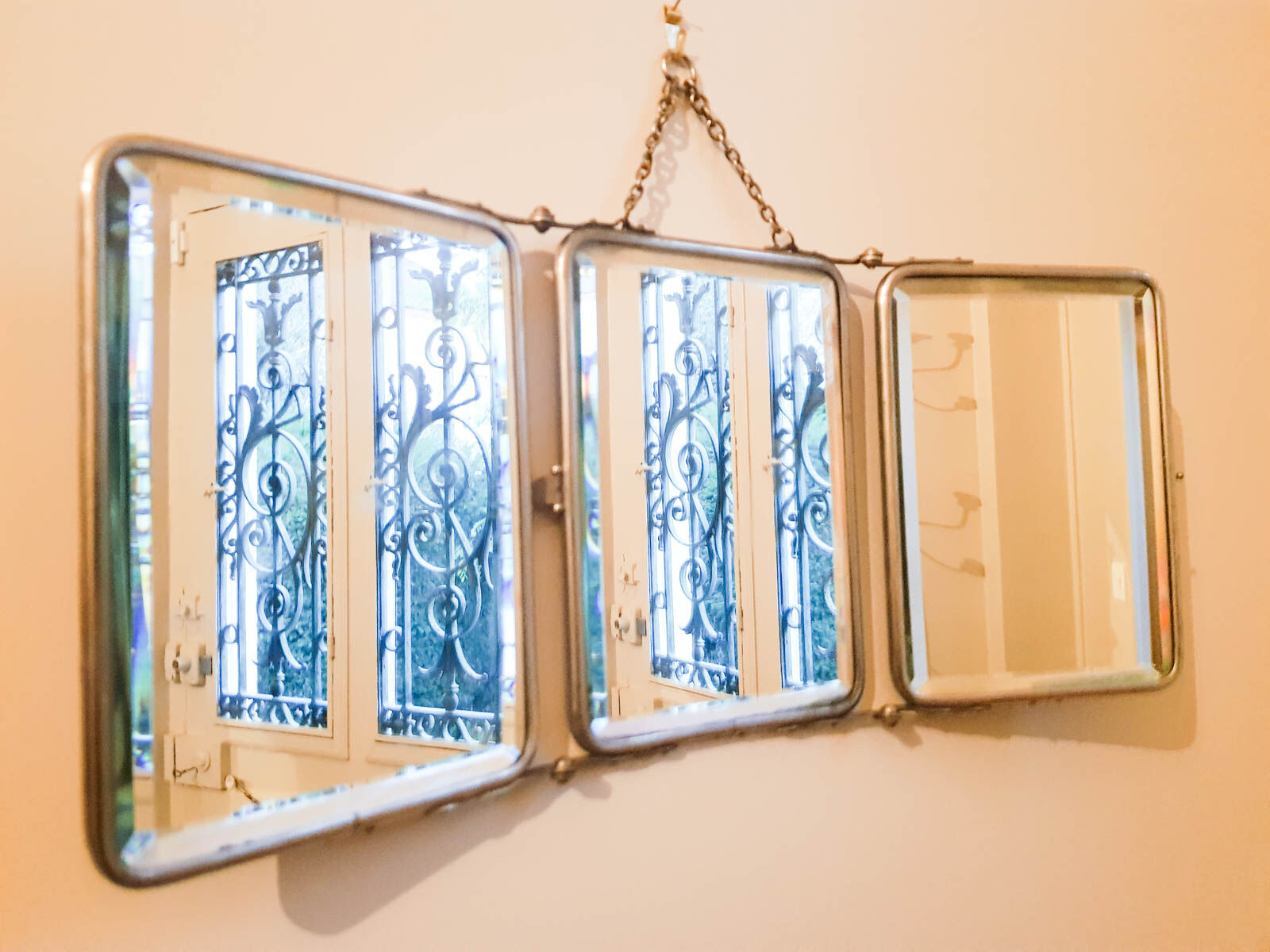 Old barber triptych mirror - 22x51cm