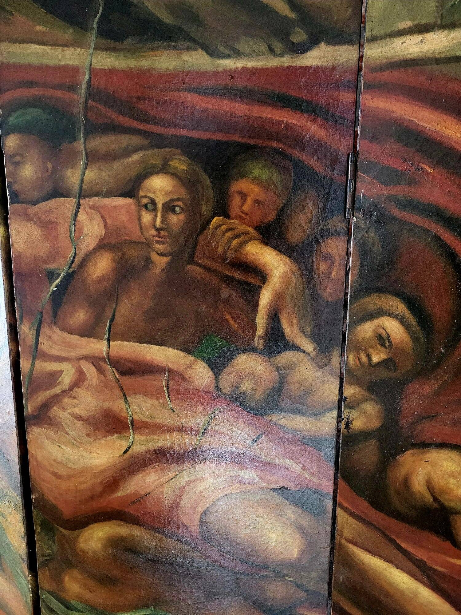 Rare paravent Art déco peint à la main dans le style de Michel-Ange