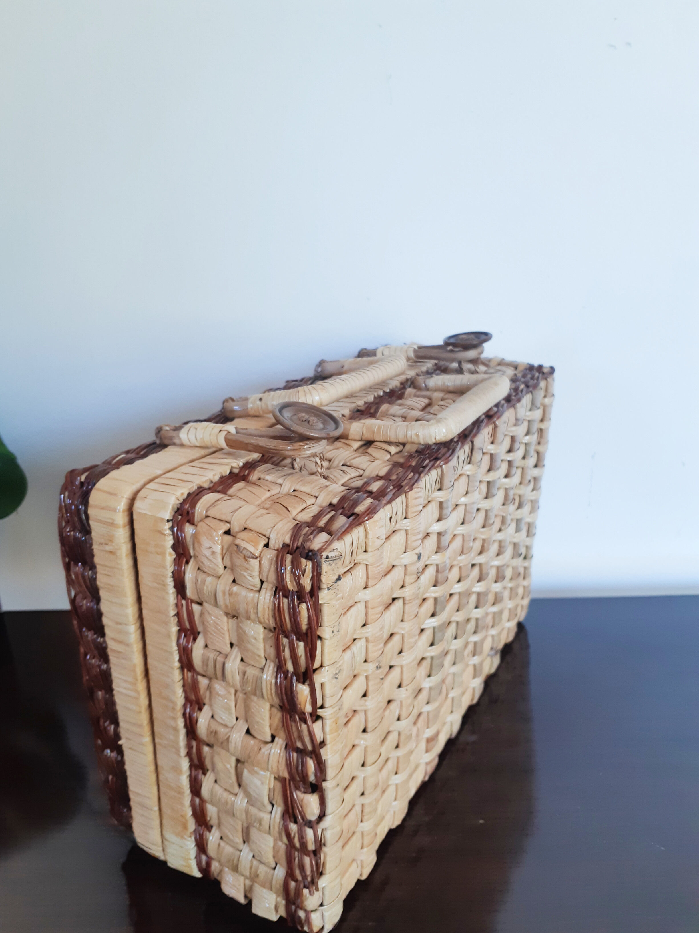 Rattan suitcase, wicker, vintage French, vanity