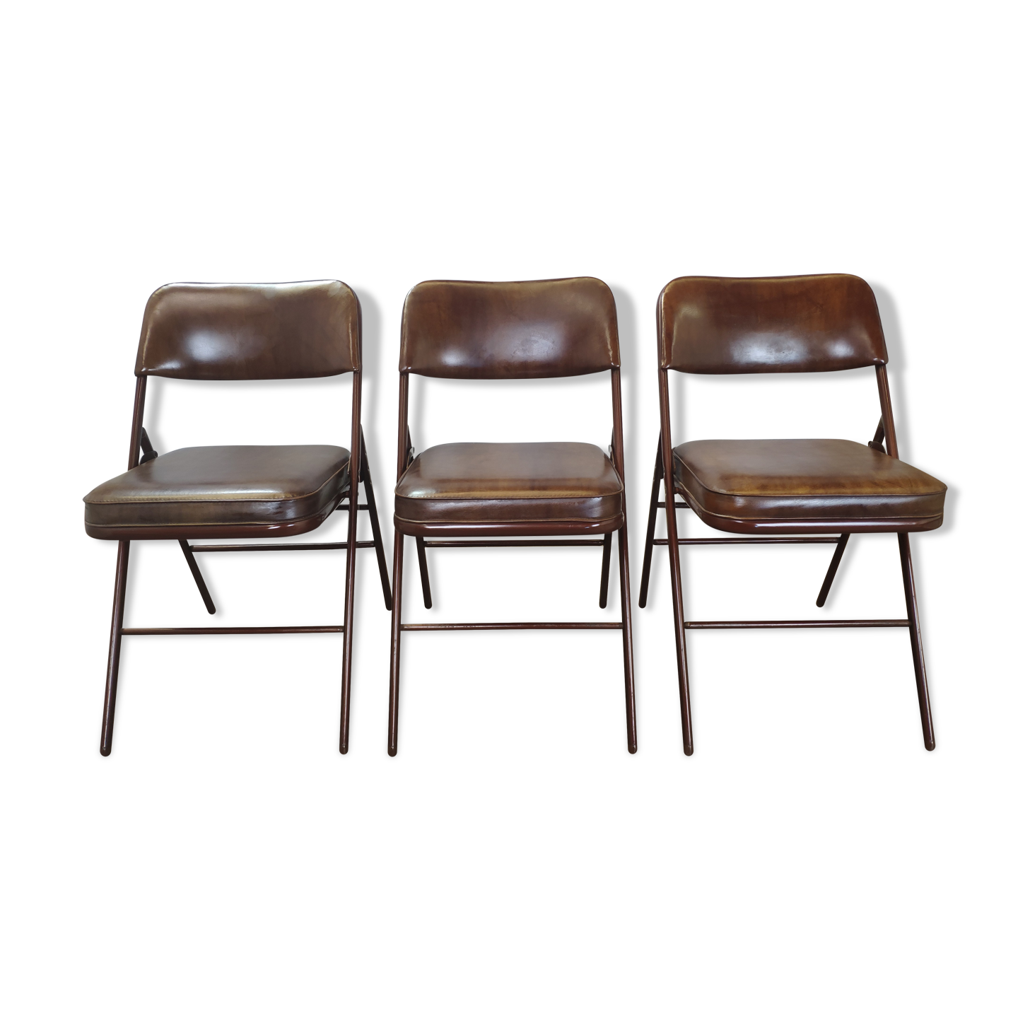 Rare suite de 3 chaises Samsonite 1977 assise marron