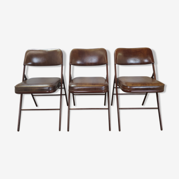 Rare suite of 3 chairs Samsonite 1977 brown seat