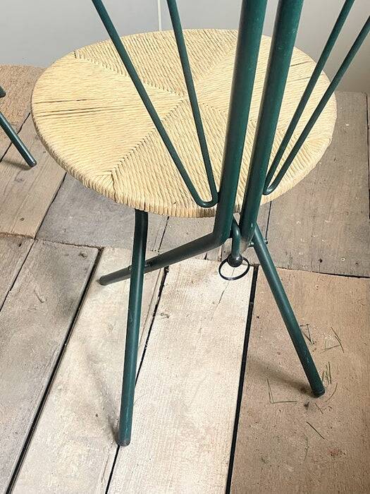 LaPalma folding chairs set of 2, dark green metal & woven cord, Italy, 1970s