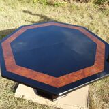 Octagonal table paul michel lacquered black and elm magnifying glass