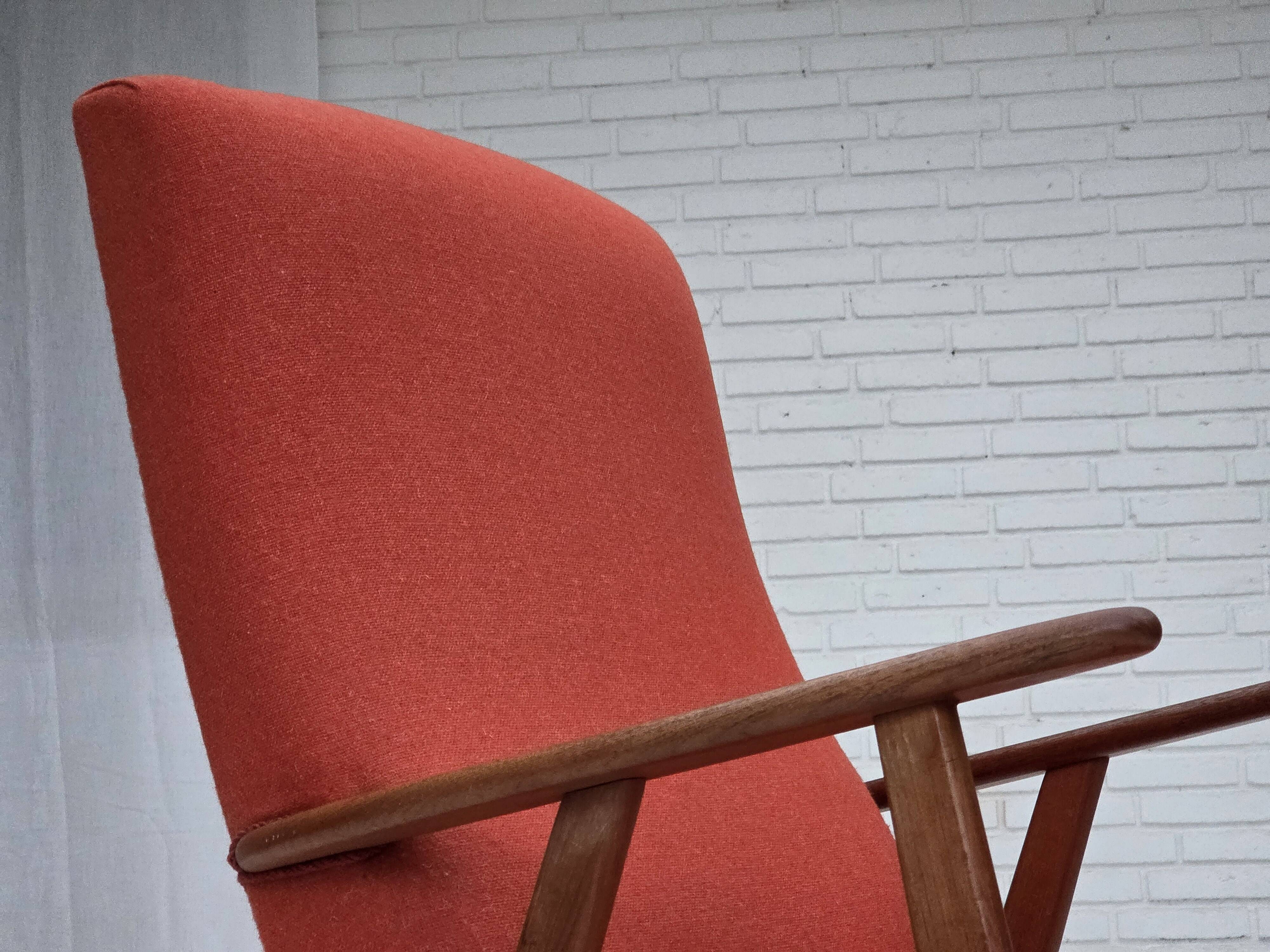 1970s, Danish highback armchair, furniture wool, teak wood, oak wood.