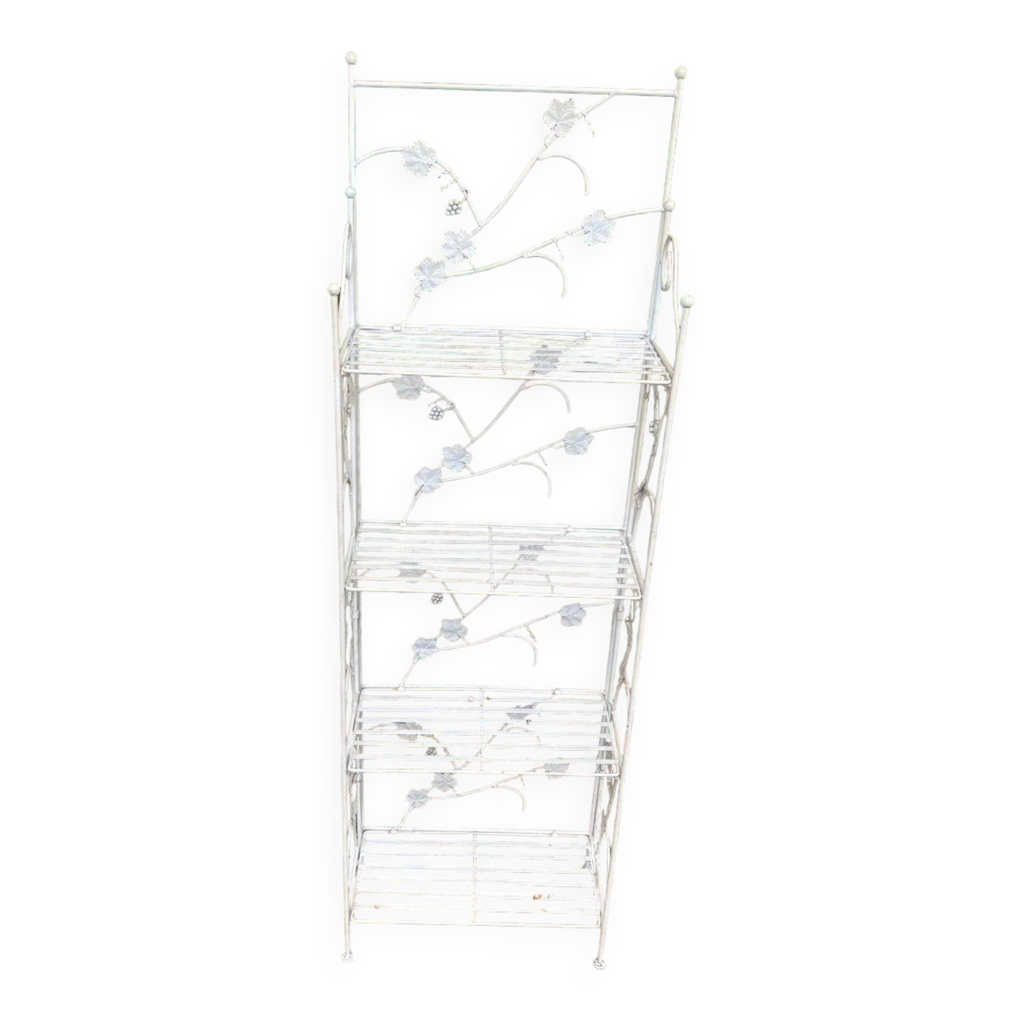 Industrial bookcase folding shelf in white wrought metal