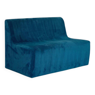 Banquette 2 places velours côtelé bleu canard