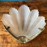 2 brass shell wall lamp covers in art deco molded glass