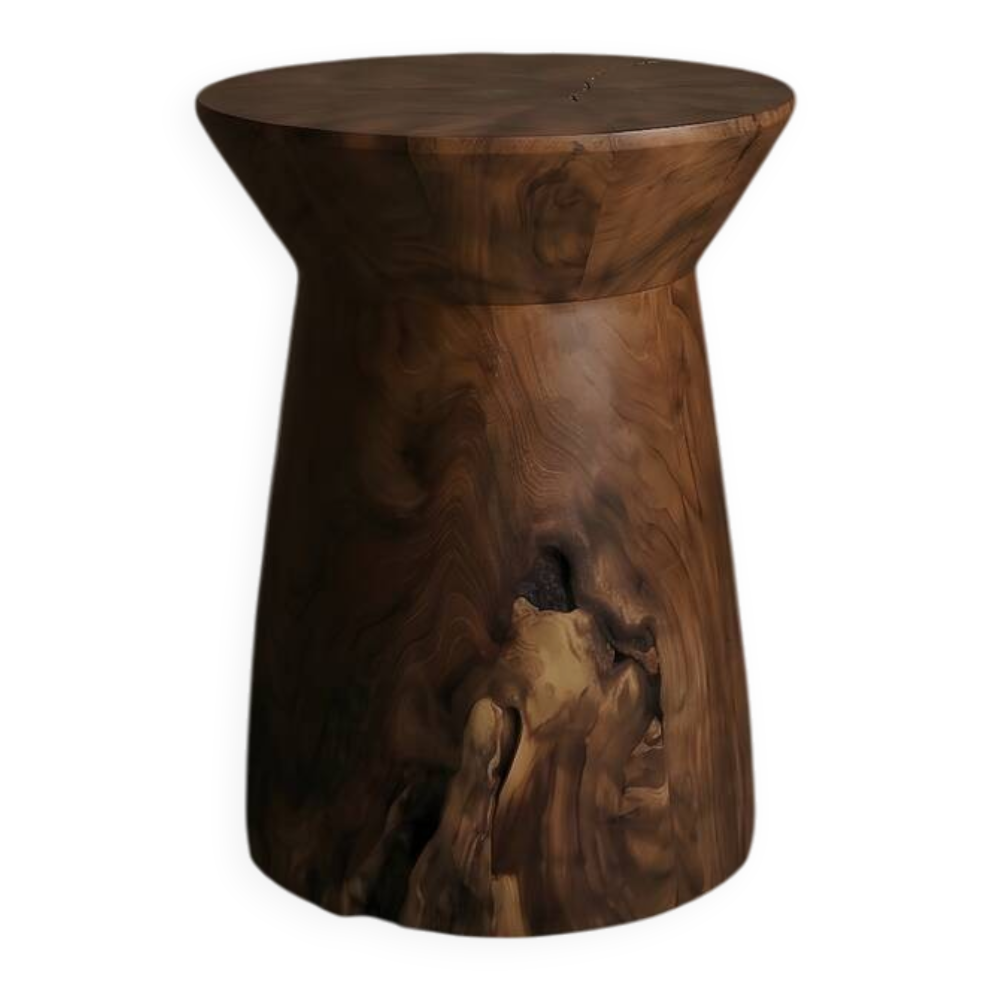 LUNA side table stool in hand-carved solid recycled teak.