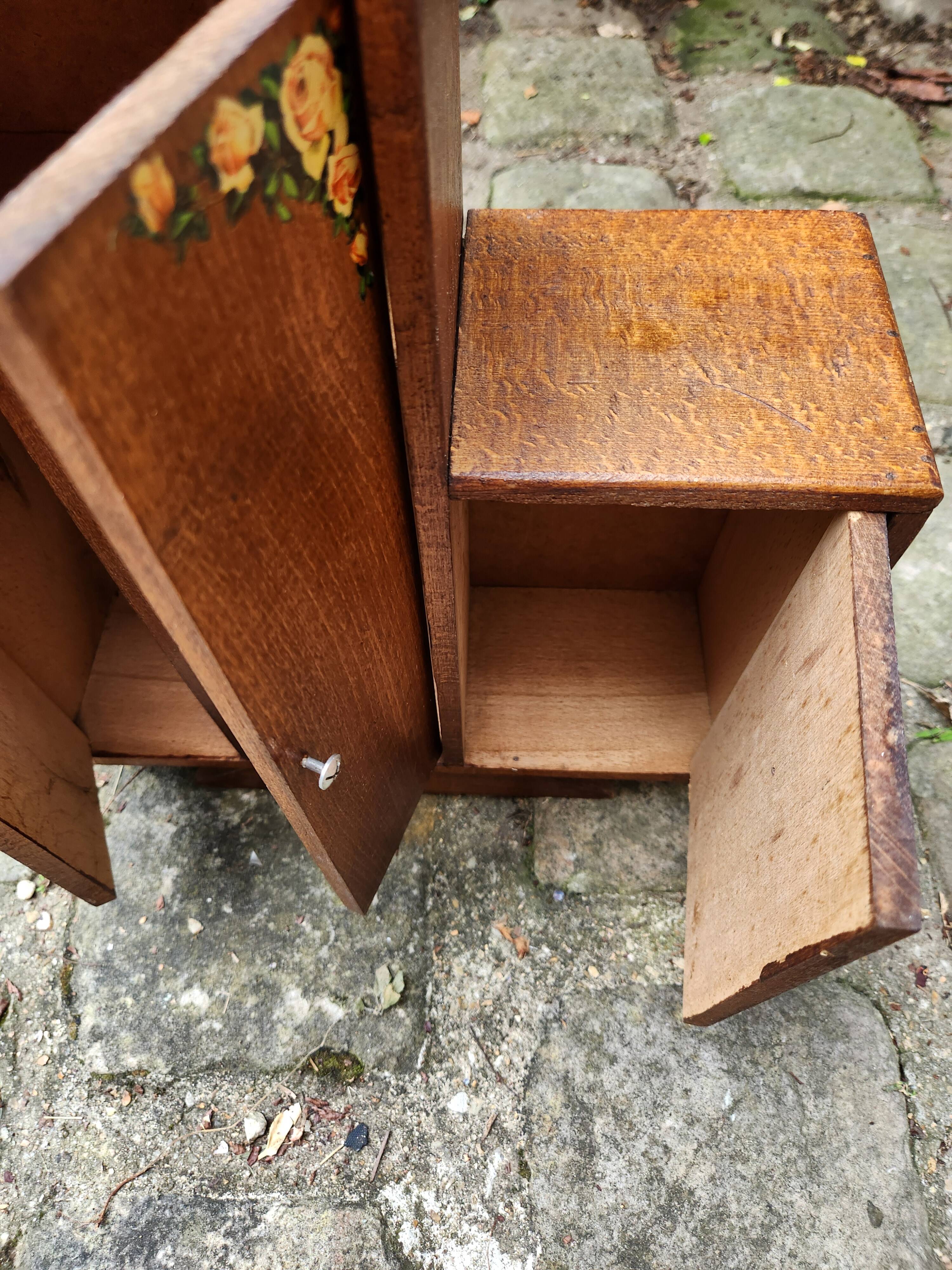 Vintage wooden doll wardrobe Art Deco