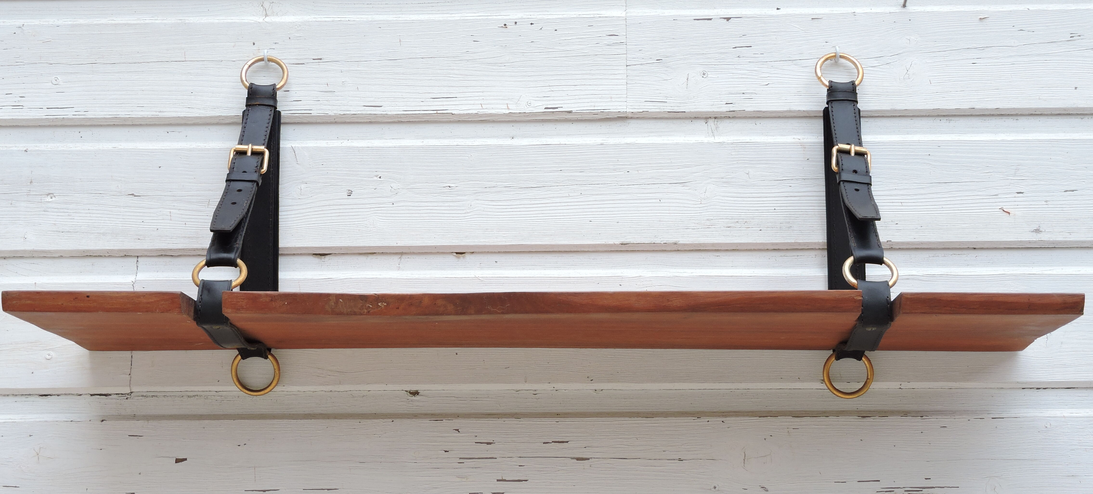 Elm and leather shelf, distributed by the Maison et Jardin Gallery in the 60