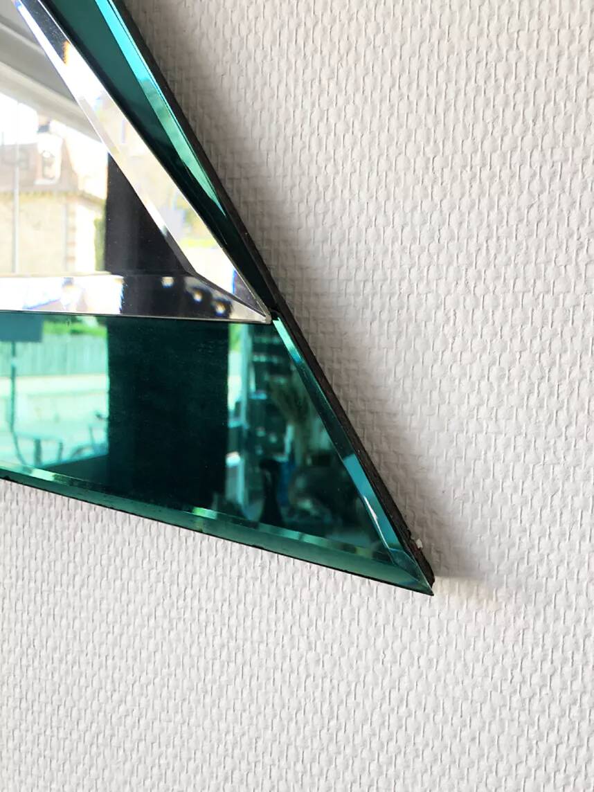 Emerald green geometric mirror – Italy, 1970s/1980s