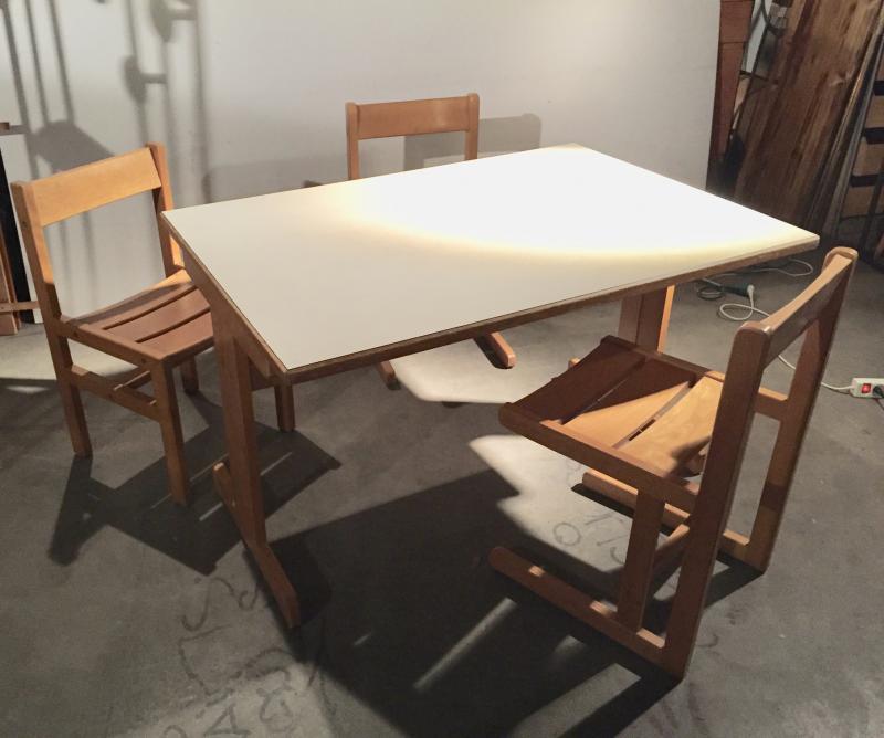 Table and 3 chairs Andre Sornay circa 60