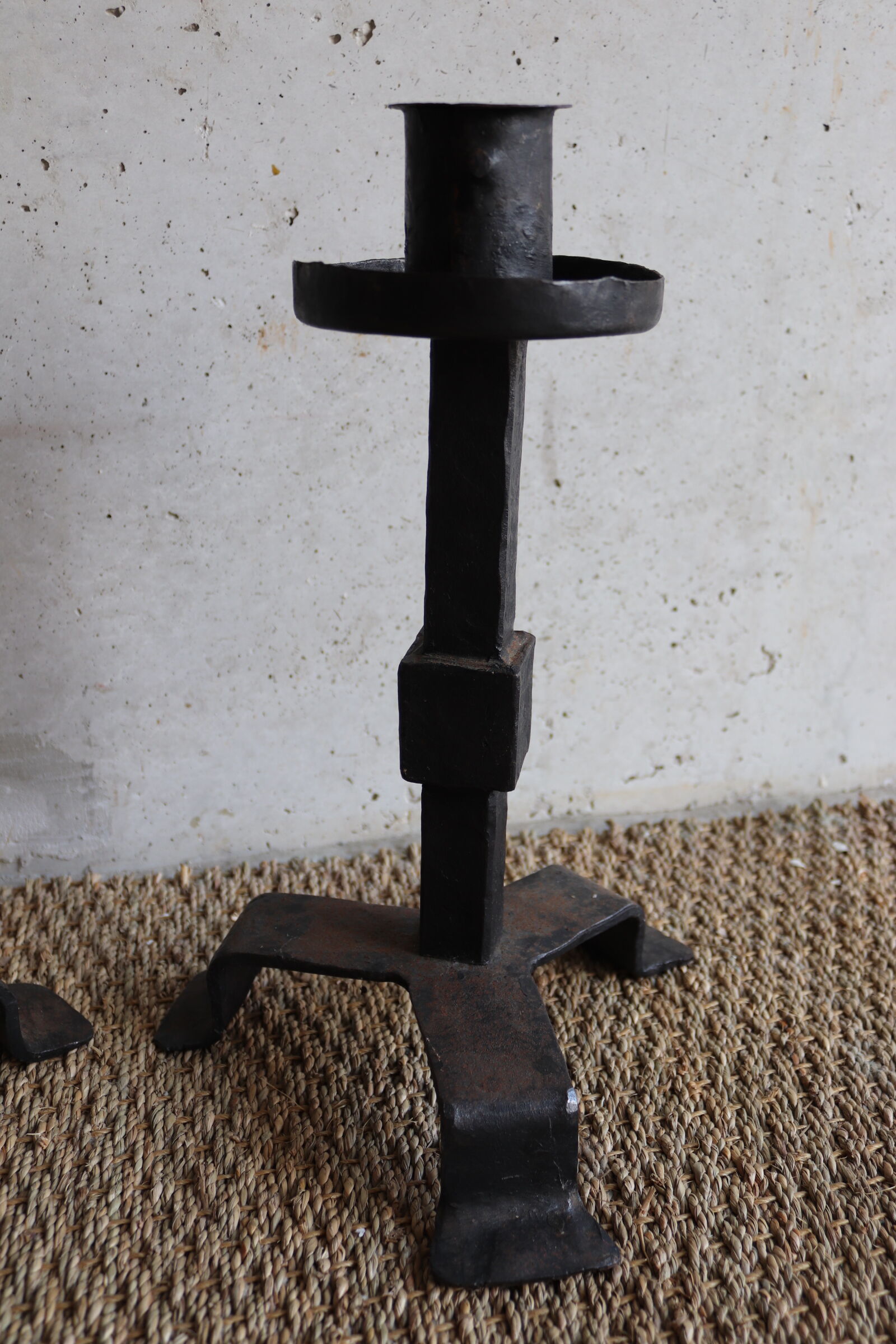 Pair of large brutalist cast iron candlesticks from the 50s