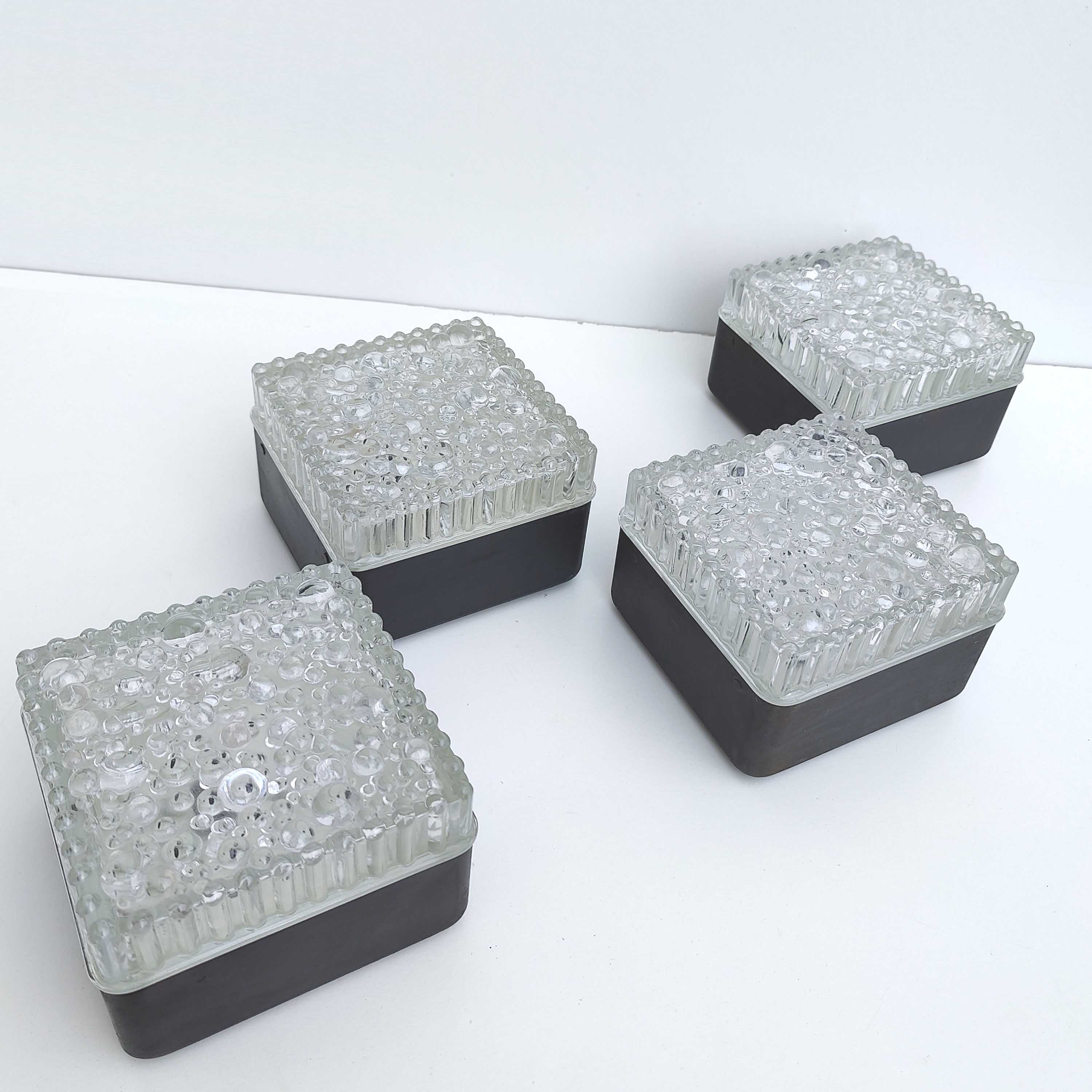 Set 4 wall lamps square ceiling lamps molded glass bubbles and black metal