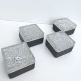Set 4 wall lamps square ceiling lamps molded glass bubbles and black metal