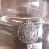 Glass liquor glass with tin sconces signed J.de Rey